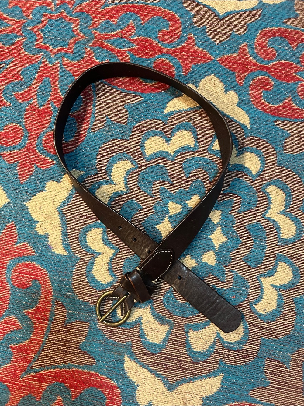 GAP Dark Brown Leather Belt with Brass-Tone Double Ring Buckle
